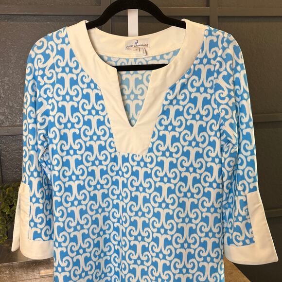 Jude Connally Womens Blue White Holly Retro Mini Summer Tunic Dress Size Small - Picture 3 of 6